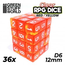 36x Dadi D6 12mm - Rosso/Giallo Trasparente